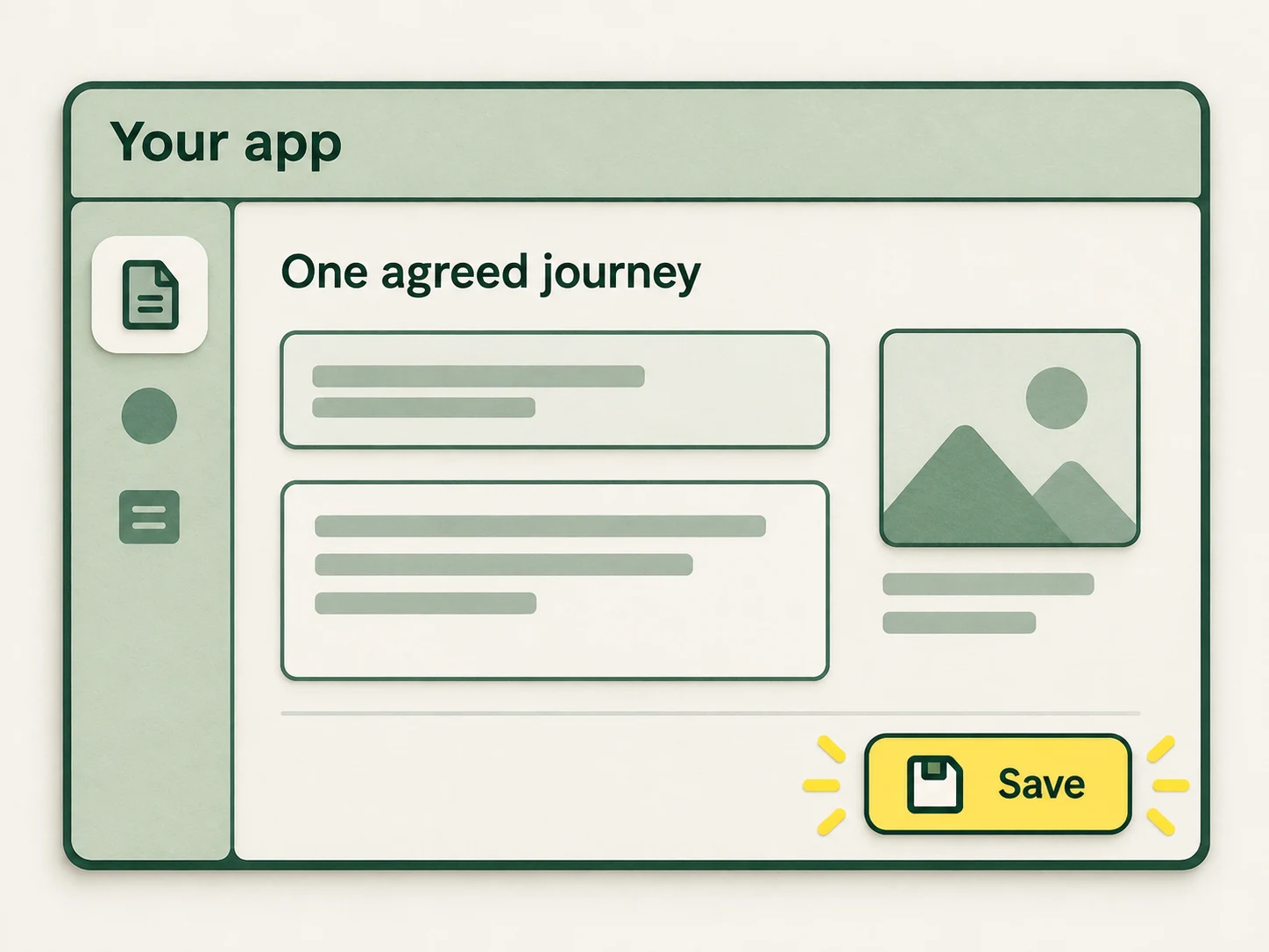 App screen showing one agreed project-save journey, with the Save button marked.